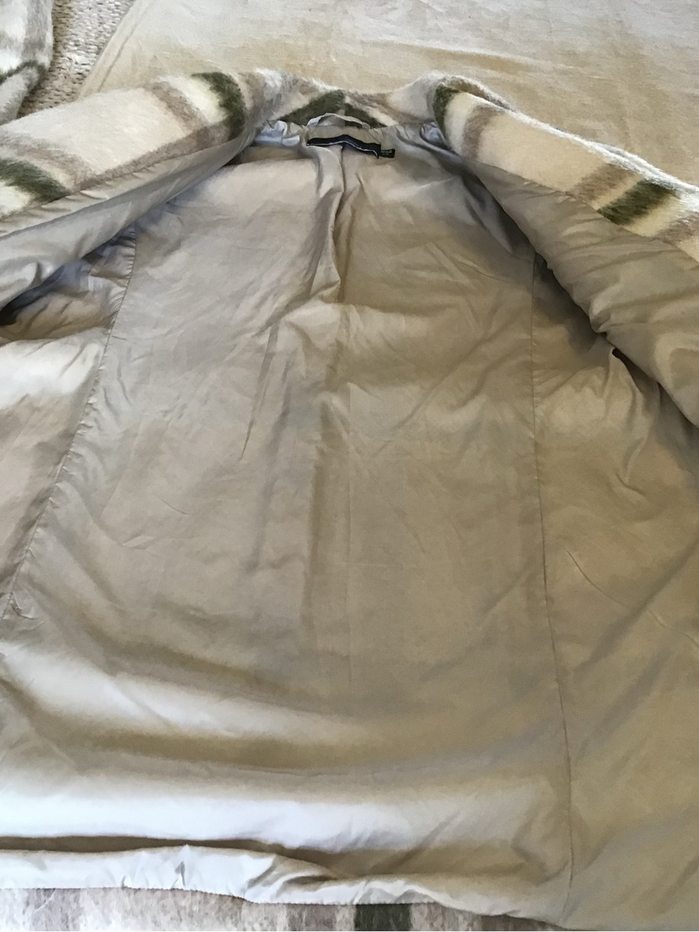 Cozy Plaid Belted Mohair-Blend Coat in Cream & Olive - Picture 8 of 12